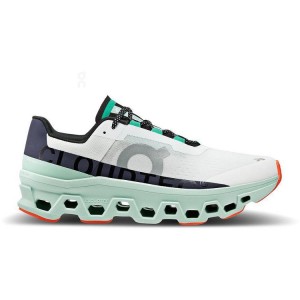 Men's On Running Cloudmonster Road Running Shoes White / Turquoise | UAE_ON8049