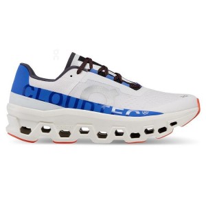 Men's On Running Cloudmonster Road Running Shoes White / Blue | UAE_ON8036