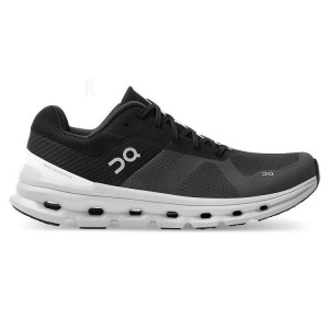 Men's On Running Cloudrunner Wide Road Running Shoes Black / White | UAE_ON8765